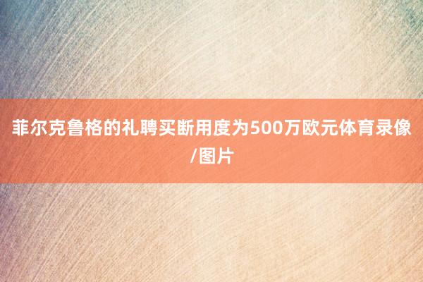 菲尔克鲁格的礼聘买断用度为500万欧元体育录像/图片